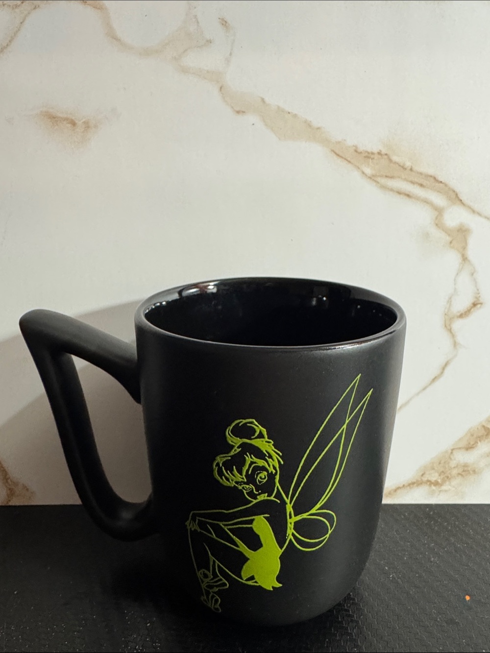 Disney Parks Tinker Bell Little Green Dress Mug Black Wing Handle Peter Pan